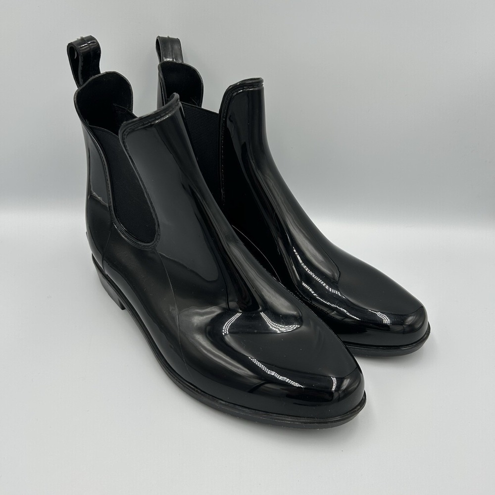 Ralph Lauren Tally Rain Boots Black Patent Leather Chelsea Ankle Booties 8B
